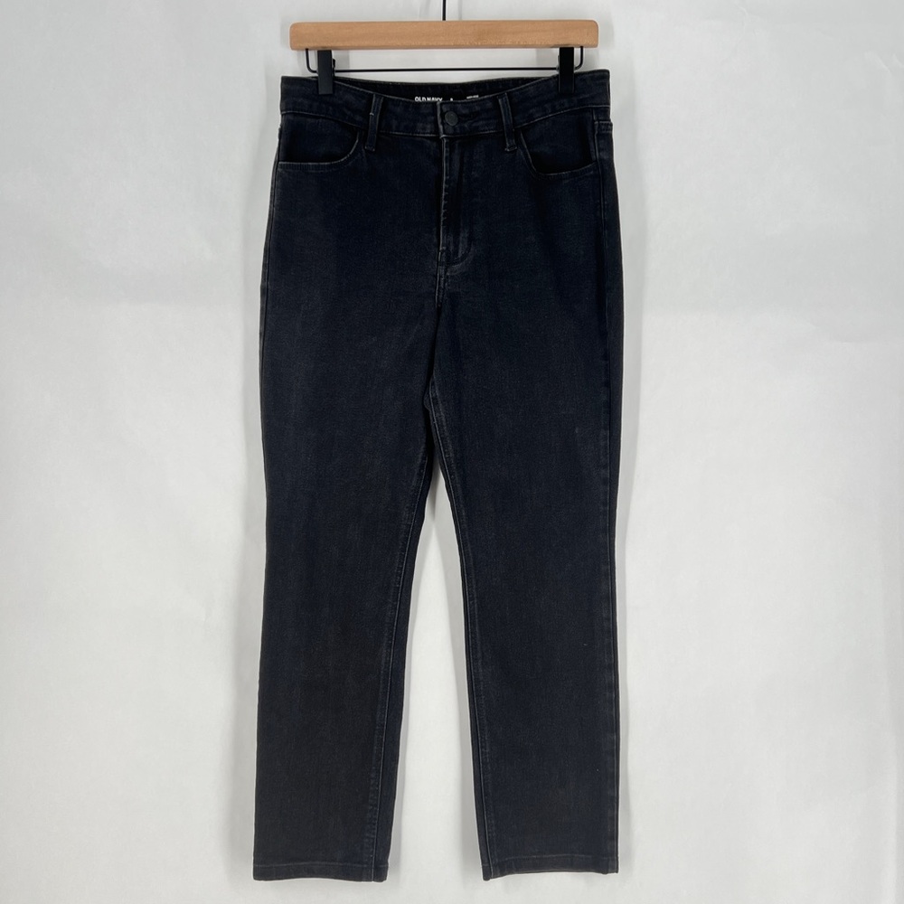 Old Navy High Rise Wow‎ Straight Leg Jeans Stretch Black Denim Size 8